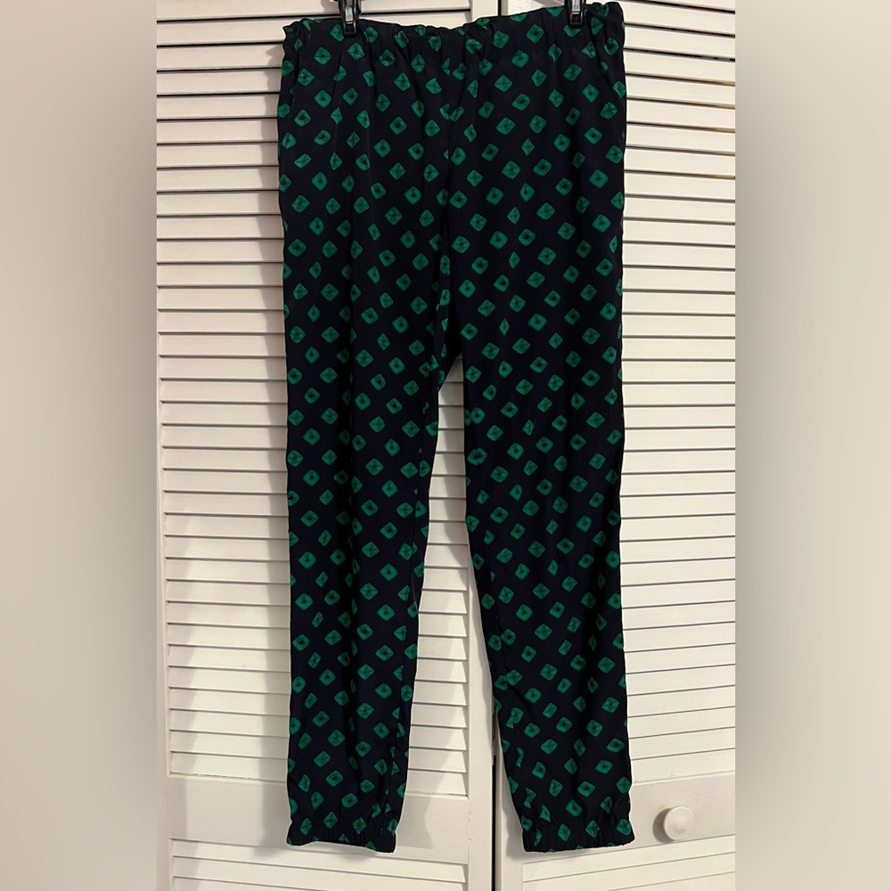 Michael Kors, Women's Diamond Print Navy and Kelly Green Track Pants, Size 4